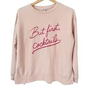 Wildfox‎ Pink Blush But First Cocktails Crewneck Pullover Sweatshirt Size XS